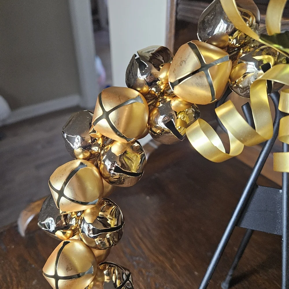 Gold and Silver Holiday Bell Wreath